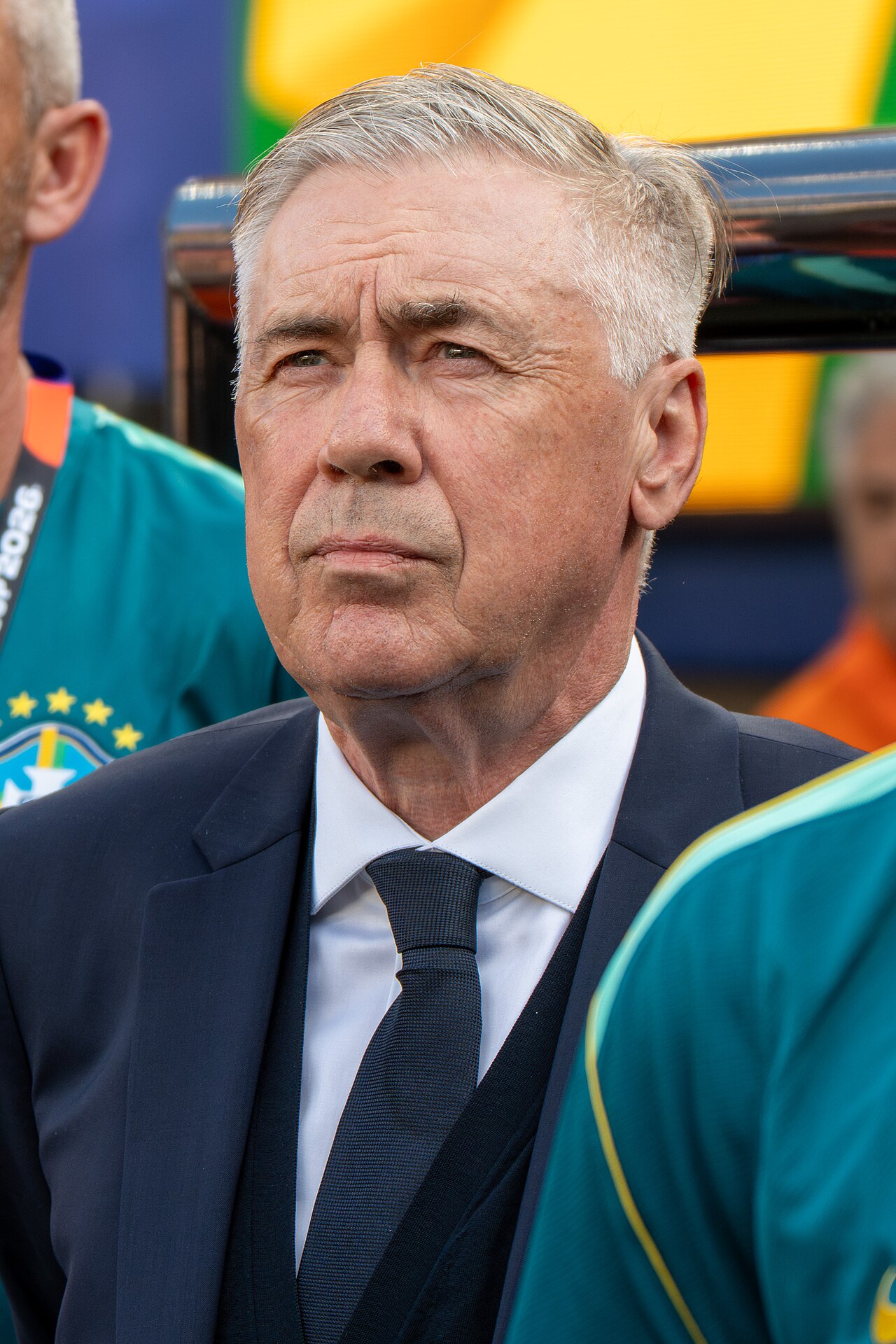 Carlo Ancelotti am Spielfeldrand des NY/NJ Stadium in East Rutherford während des Brasilien-Marokko-Spiels am 13. Juni 2026.