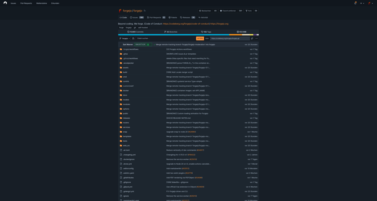 Screenshot der Weboberfläche von Forgejo auf der öffentlichen Codeberg-Instanz.