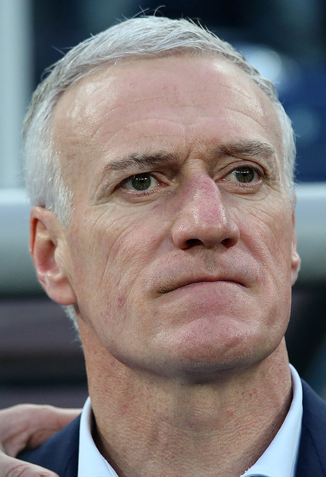 Didier Deschamps an der Seitenlinie bei einem Länderspiel Frankreichs, Aufnahme aus dem März 2018 in Sankt Petersburg.