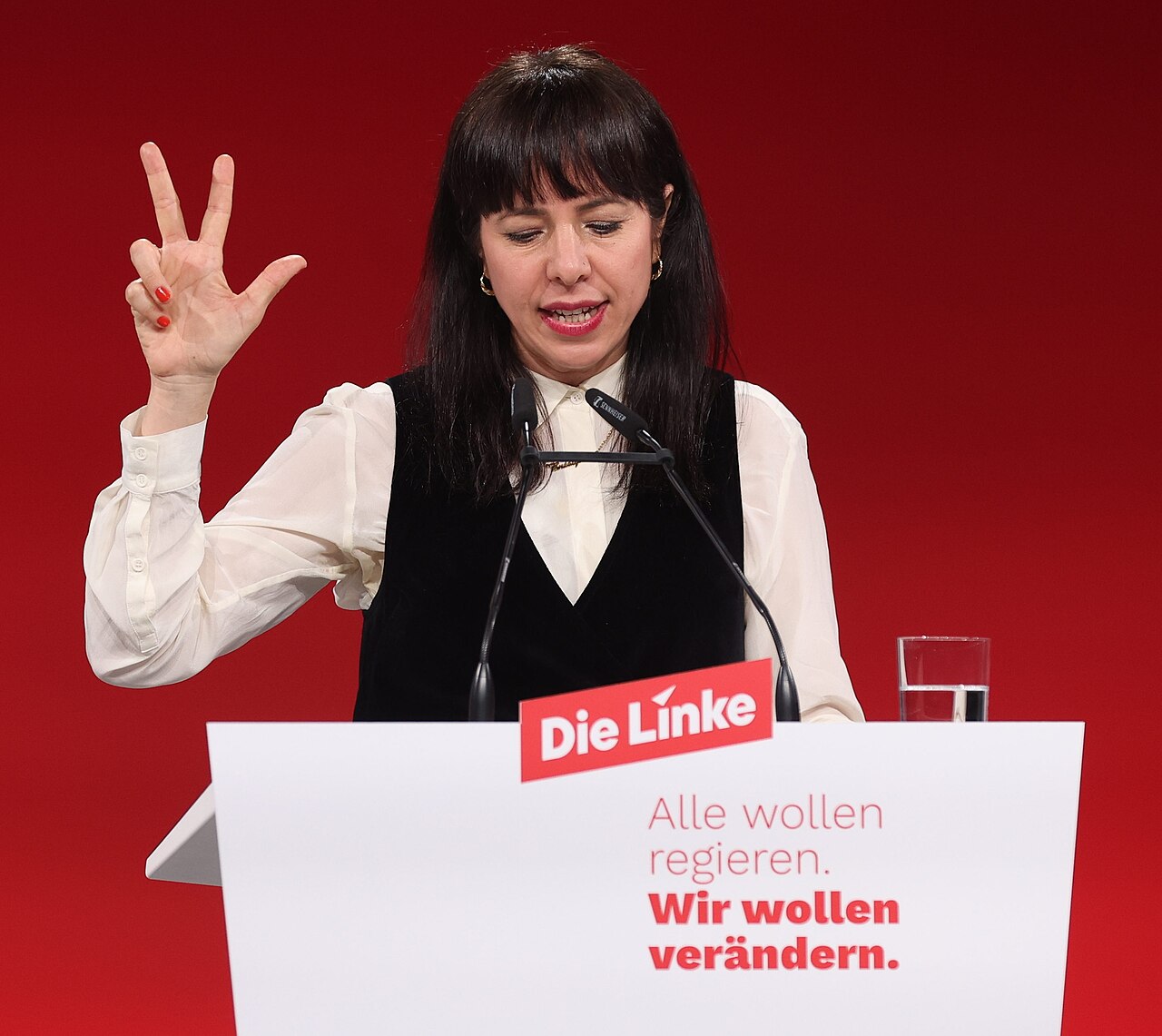 Elif Eralp beim außerordentlichen Bundesparteitag der Linken in Berlin, 18. Januar 2025.