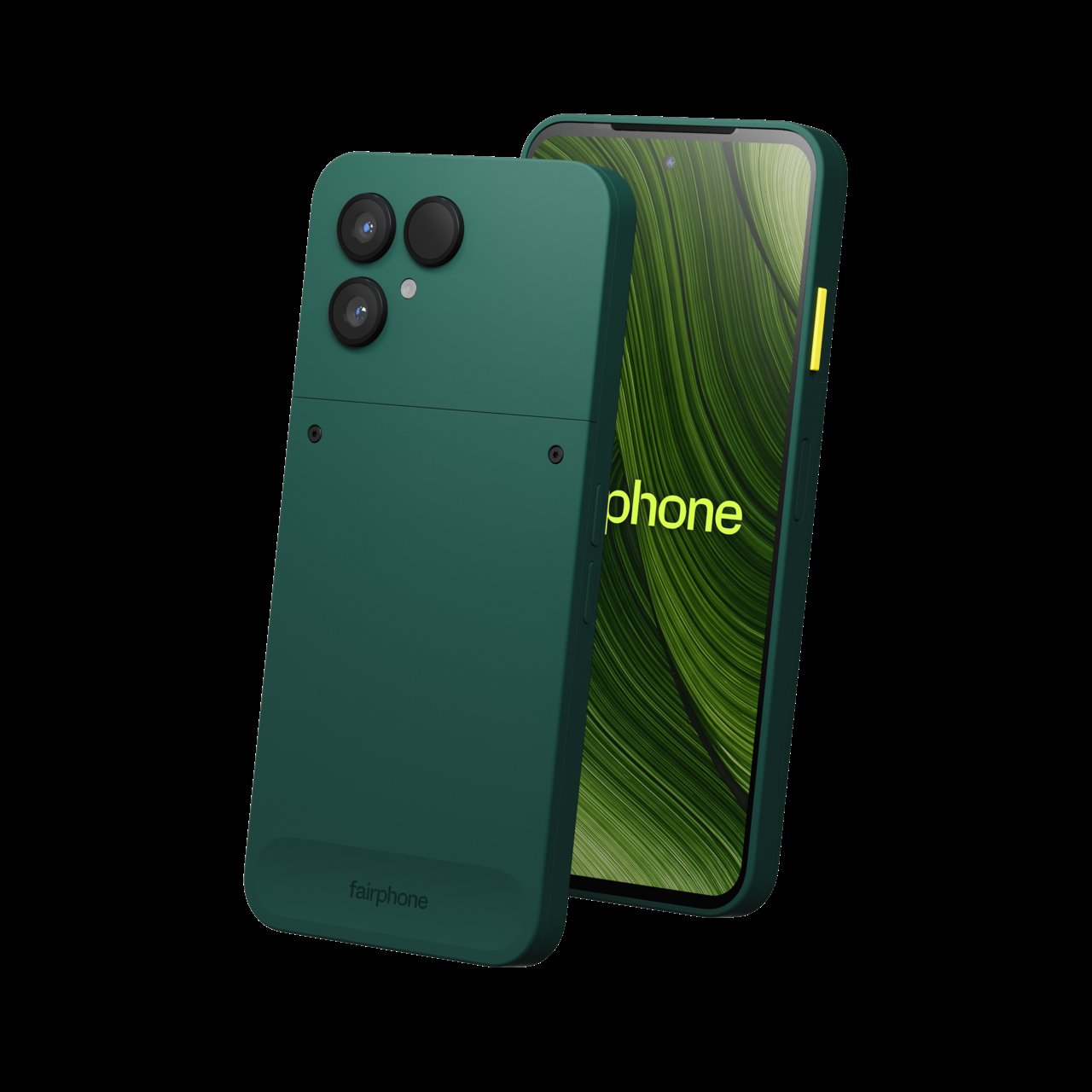 Offizielles Produktbild des Fairphone (Gen. 6) in der Farbe Forest Green.