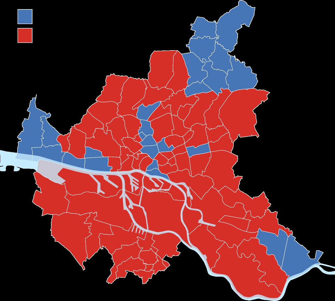 Wahlkarte zum Hamburger Olympia-Referendum 2026: Alle Bezirke der Hansestadt lehnen die Bewerbung ab.
