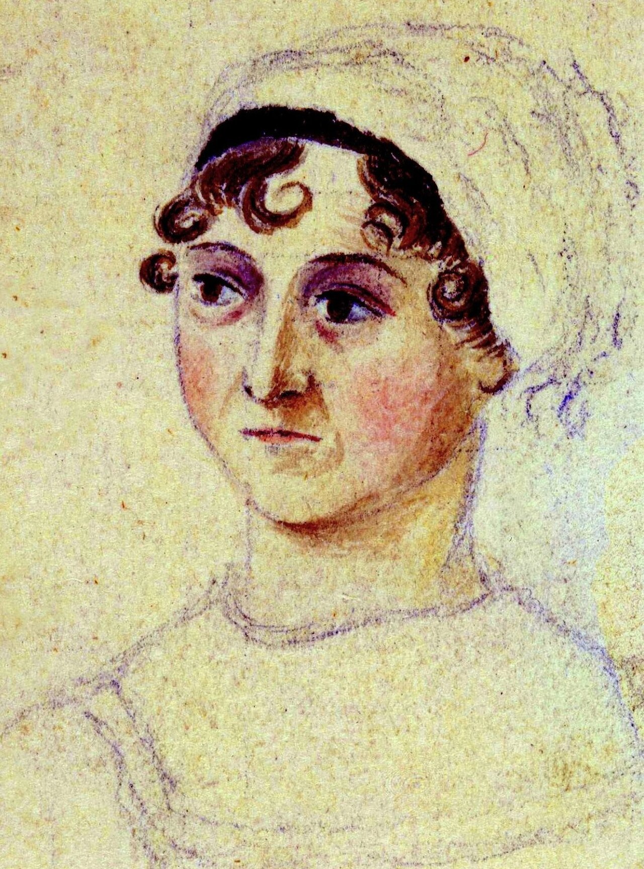 Aquarellporträt Jane Austens von ihrer Schwester Cassandra Austen, um 1810.