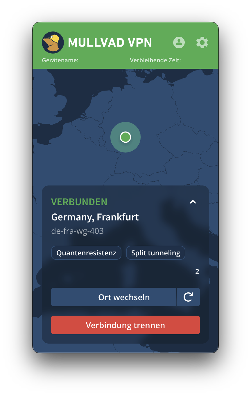 Der Desktop-Client des VPN-Anbieters Mullvad in Version 2025.14 auf macOS.