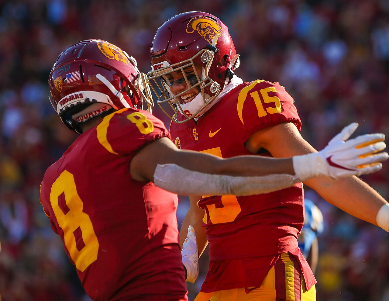 Amon-Ra St. Brown im Trikot der USC Trojans, Aufnahme aus dem Coliseum in Los Angeles.
