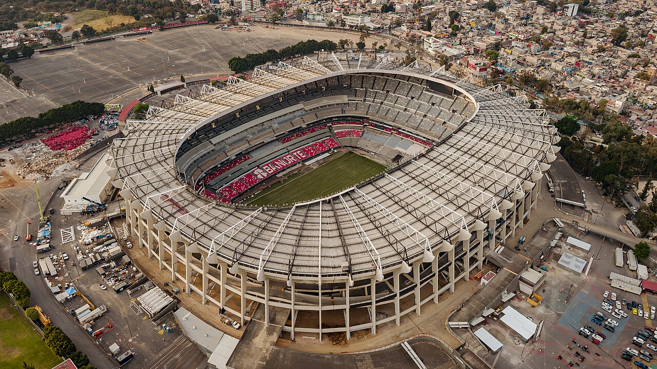 Drohnenaufnahme des Estadio Azteca in Mexiko-Stadt, Schauplatz der WM-2026-Eröffnungsfeier (Aufnahme: Januar 2026).